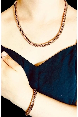 Vercetti Rose Gold Kalın Kolye Bileklik Set Rose Gold