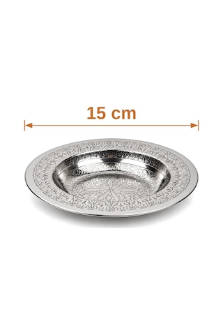 Binbir Trend 15 Cm Otantik Desenli Krom Çelik Yanaklı Derin Meze Ve Sunum Tabağı 1 Adet Gümüş