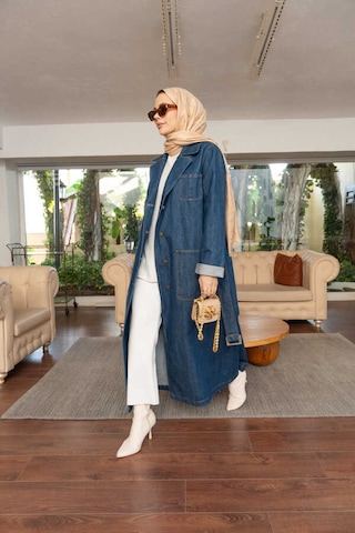 Neways 6655-kuşaklı Denim Ceket Koyu Mavi Koyu Mavi