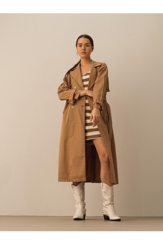 Xint Taş Rengi Pamuk Dokulu Oversize Trençkot 290446