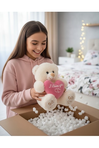 Merty Avm Premium Kalite Kalpli Peluş Ayıcık - Dolgun Yapılı Sevgiliye Doğum Günü Hediyesi 000 Açık Krem