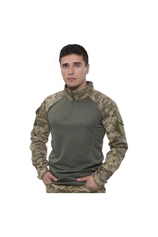 Single Sword Sword Dirsek Detaylı Polo Yaka Kadın&erkek Combat T-shirt Single Gri - Haki