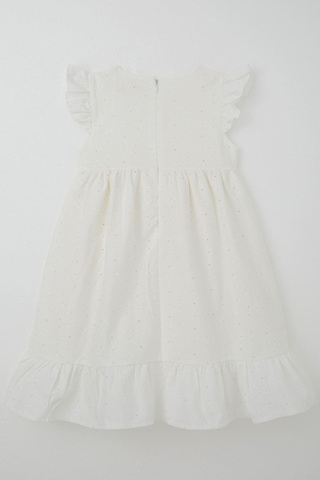 Breeze Kız Çocuk Elbise Çiçek Nakışlı Arma Detaylı 4-9 Yaş, Ekru Ekru
