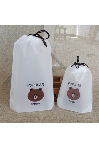 Suofeng Beyaz Mat Renkli 16x20 Cm Ayı Desenli Eva Telli Çanta - Giyim Ayakkabı Paketi, Kozmetik Saklama Torbası Beyaz