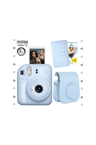 Fujifilm Instax Mini 12 Fotoğraf Makinesi + 20'li Film + Laporta Albüm + Deri Kılıf Seti Mavi