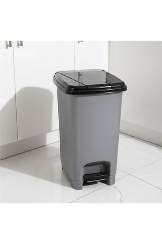 Porsima 0123 Pedallı Metalize Banyo Mutfak Çöp Kovası Siyah Kapaklı Slim Pedallı Çöp Kovası 15 Litre Siyah
