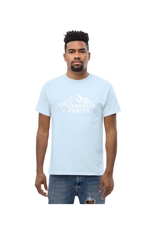 Wildstyle Adventure Awaits Dağ Macera Temalı Baskılı Unisex Bisiklet Yaka Pamuklu Tişört Bebek Mavisi