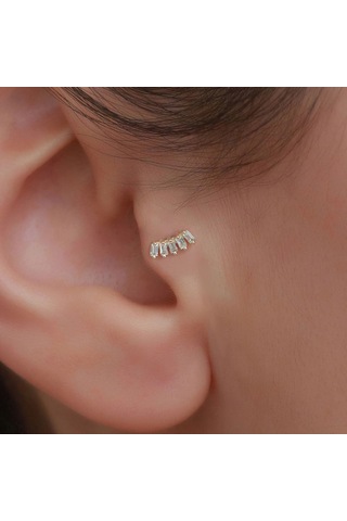 14 Ayar Altın Beşli Baget Tragus Piercing Sarı