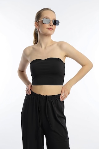 Quhox Kadın Allegro Kumaş Askısız Crop Top Siyah