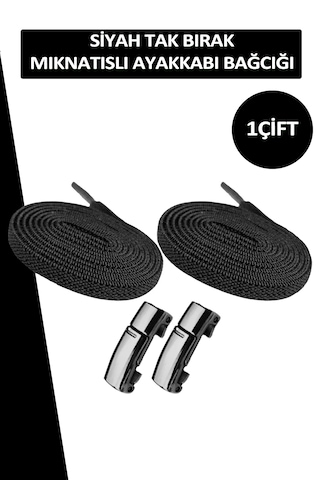Elastik Siyah Akıllı Kilitli Bağcık Mıknatıslı Tak Bırak 100 Cm