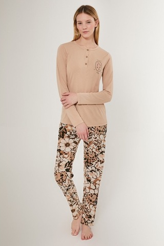 Arnetta 2642 Uzun Kol Kadın Pijama Takımı Bej V1 Bej