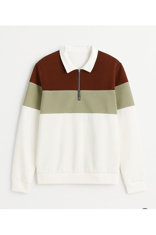 Yarım Fermuar Polo Yaka Sweatshirt Çok Renkli