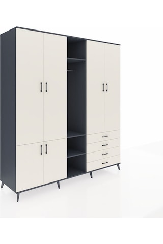 Kronos Dolap 14 Raflı 4 Çekmeceli Tek Askılı 220x59x243 Antrasit-aytaşı/aytaşı Aytası/aytası