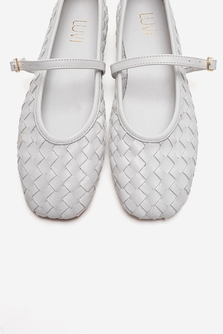 Luvishoes Yevora Beyaz Örgü Hakiki Deri Bantlı Kadın Babet Ayakkabı