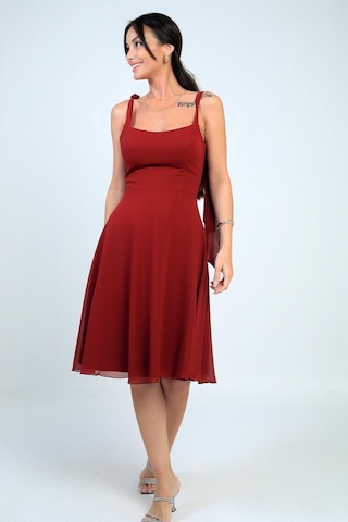 By Saygı Kadın Omuzu Bağcıklı Astarlı Kısa Elbise-41312 Bordo
