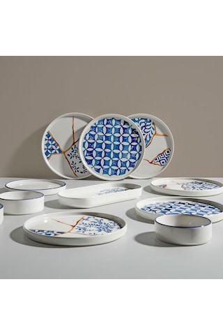 Nehir Azure 6 Kişilik 15 Parça Seramik Kahvaltı Takımı Mavi