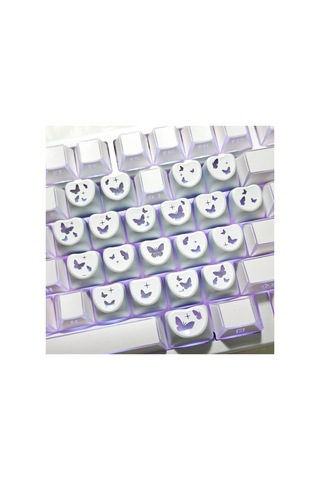 Leaven Kelebek Kalp Keycap Tuş Takımı Pbt - Rgb Uyumlu Işık Geçirgen - Beyaz