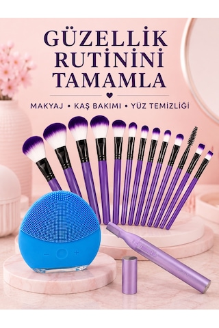Kadın Güzellik Seti 12 Li Mor Makyaj Fırçası Kaş Düzeltici Ve Sil