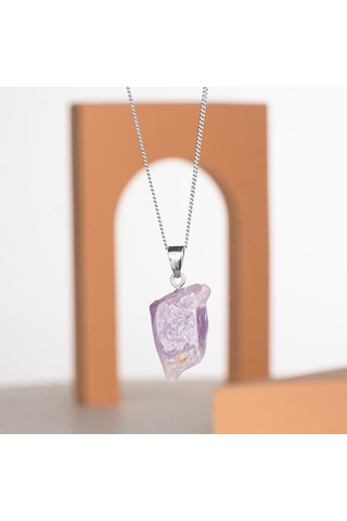 Ham Ametist Doğal Taş Kolye Renkli