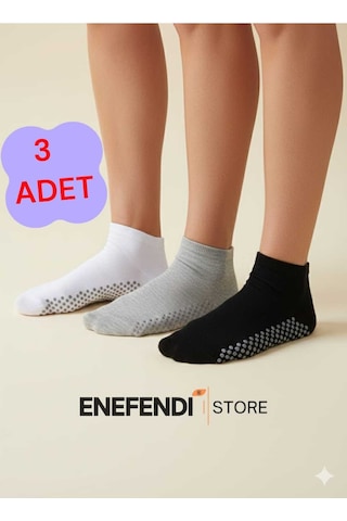 Nf Nd Enefendi 3 Çift Kaydırmaz Unisex Yoga, Pilates, Tavaf Çorabı Spor Patik Çorap Beyaz Gri Siyah 36-40 Çok Renkli