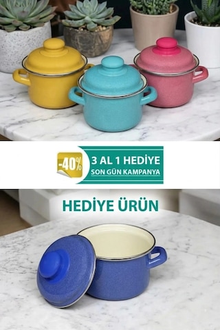 İtalyan Tasarım Emaye Mini Tencere Seti 12cm 900ml 3-renk Alana 1 Adet-bedava , Lüks Ve Çevre Dost Renkli
