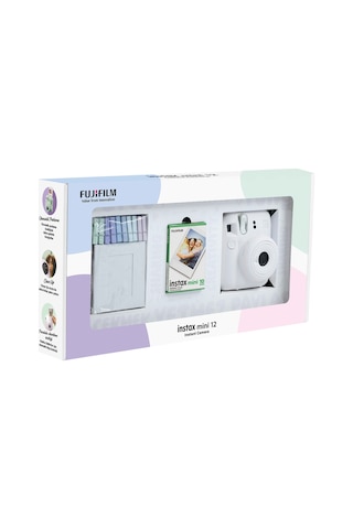 Fujifilm Instax Mini 12 Fotoğraf Makinesi + 10'lu Film + Mandal Bundle Box Beyaz