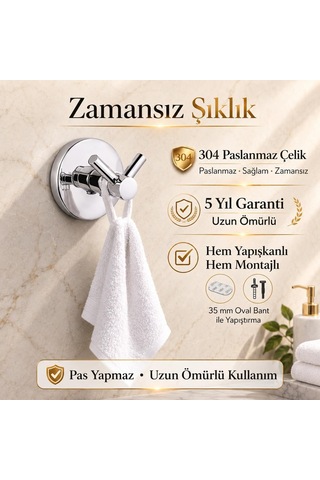 Lexroo Bornoz Havlu Askısı, 304 Paslanmaz Çelik, Krom Kaplama İkili Askılık Çok Renkli