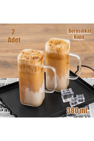 Porsima 2li Borosilikat Latte Bardağı Sunumluk Cam Kupa Seti 380m