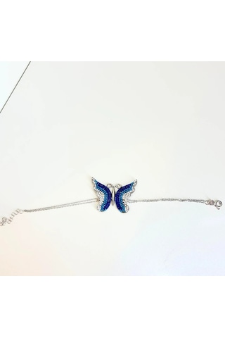 Oriental Kuyumculuk Jewellery Büyük Mavi Gümüş Kelebek Bileklik Lacivert