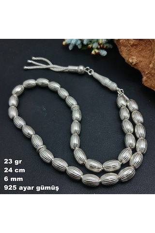 925 Ayar Gümüş Tesbih Arpa Kesim Çizgili Model