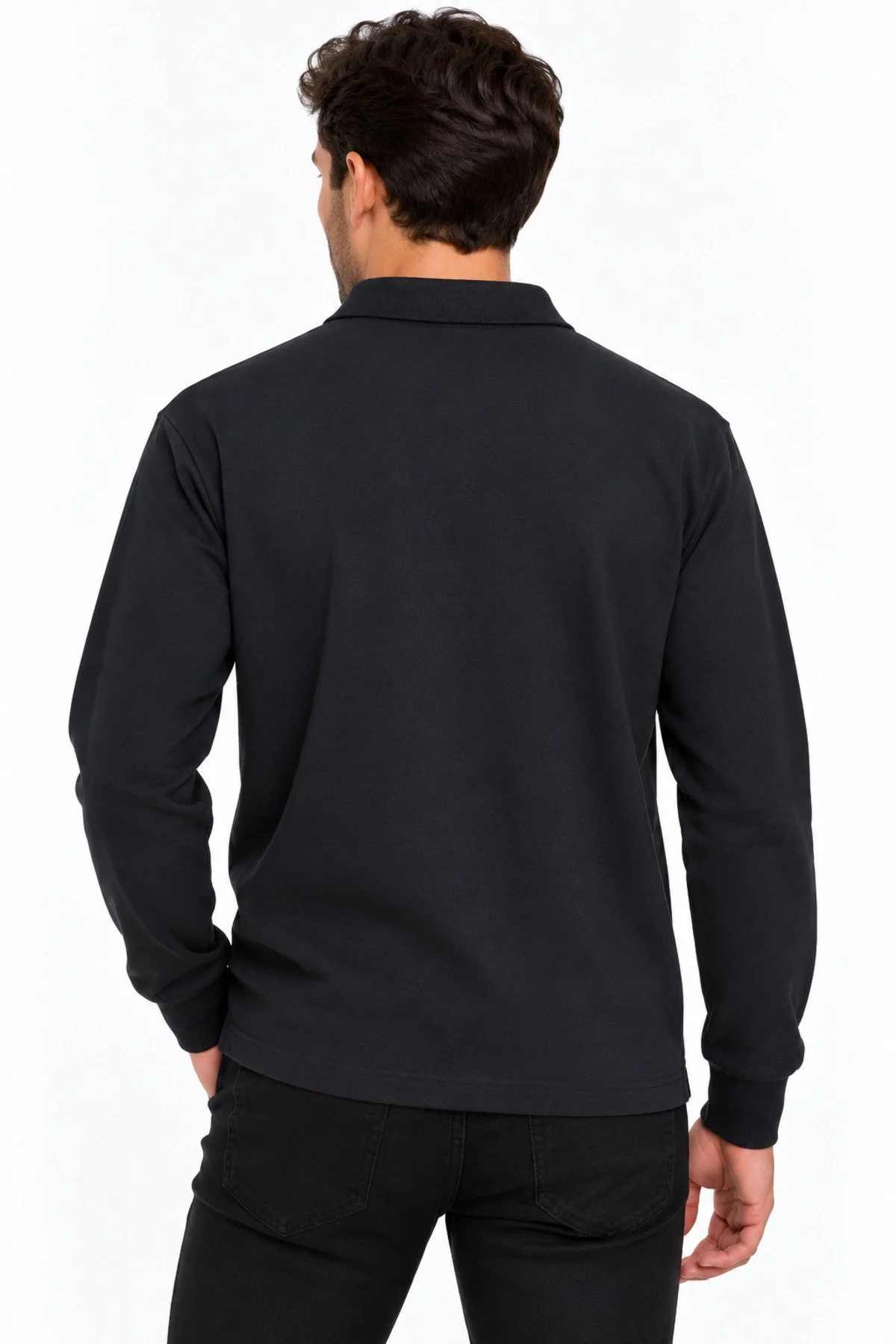 Neco Giyim Erkek Polo Yaka Regular Fit Klasik Kesim Selanik Kumaş Kazak Sweatshirt Şık Günlük Basic Üst Giyim Siyah