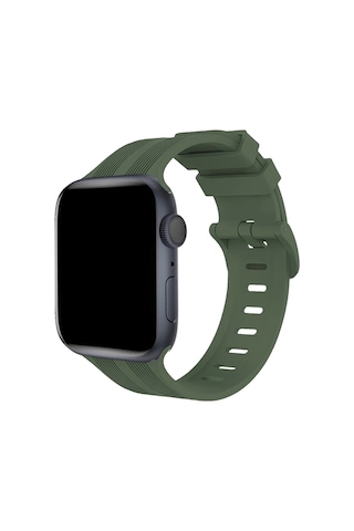 Newface Apple Uyumlu Watch 38mm Kr408 Çizgili Silikon Kordon - Semeglbl - 60 Koyu Yeşil
