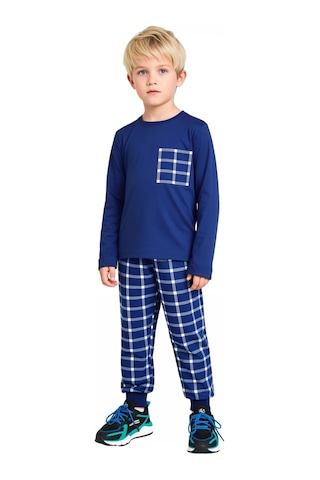 Ersefa Erkek Çocuk Pamuk Polyester Örme Pijama Takımı Ekose Desenli Kali Lacivert