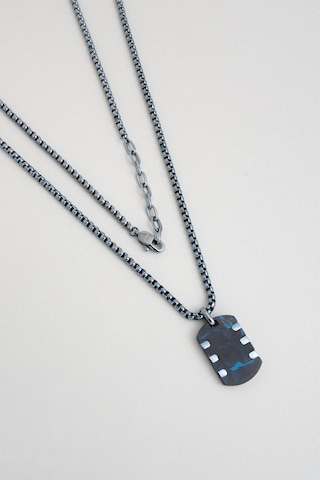 Karbon Fiber Detaylı 65 Cm Çelik Erkek Kolye Mavi