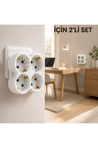 2 Li Set Kablosuz 4 Lü Priz Çoklayıcı Direkt Duvar Prizine Takılan Adaptör Diğer
