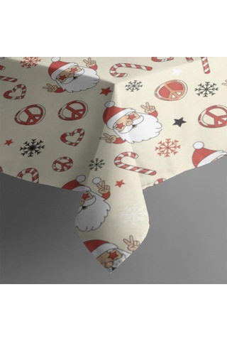 Noel Desenli Dikdörtgen Masa Örtüsü 60x84 İnç, Su Geçirmez Ve Leke Tutmaz Noel Baba Noel Barış