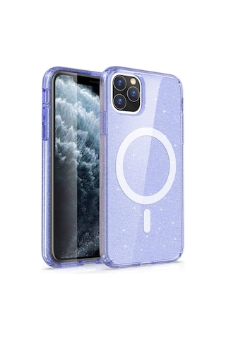 Apple Uyumlu iPhone 11 Kılıf M-safe Şarj Özellikli Parlayan Simli Saydam Renkli Zore Allstar Kapak Mor