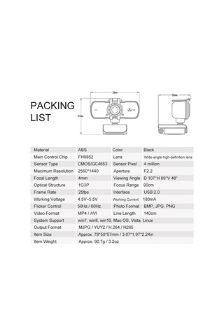 Yuntech01 2k Hd Usb Webcam P5 - Geniş Açı Lensli, Mikrofonlu, Sürücü Gerektirmeyen Bilgisayar Kamerası - Ders, Canlı Yayın, Video Konuşma İçin