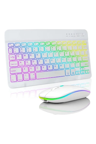 Bluetooth Klavye Mouse Seti Rgb Aydınlatmalı Kablosuz Şarjlı Klavye Mouse Seti - Türkçe Q Optik
