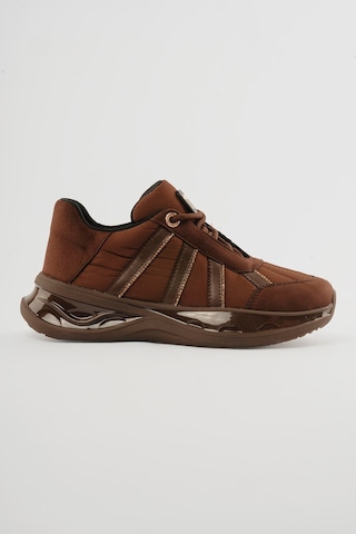 Mubiano Kadın Süet Sneaker Anorak Detaylı Taşlı Spor Ayakkabı Neriel Kahverengi Kahverengi