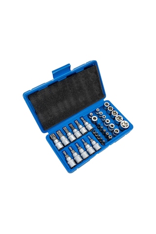 5529 3/8 1/4 İç Dış Torx Bits Uçlu Lokma Anahtar Takımı 34 Parça