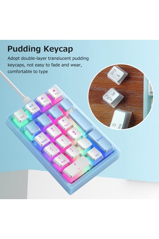 İblancod K10 21 Tuş Kablolu Mekanik Sayısal Klavye Rgb Arka Aydınlatma Efekti Mekanik Sarı Anahtarlar Puding Tuş Başlıkları Mavi