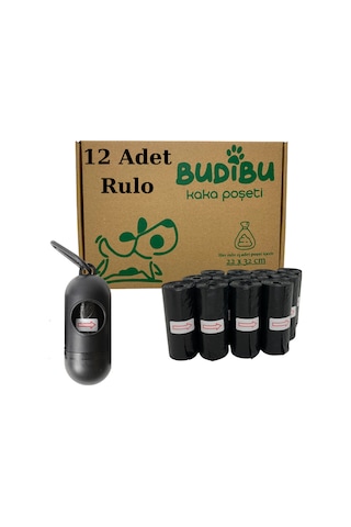 Budibu Köpek Kaka Poşeti Dışkı Torbası12 Rulo + Taşıma Çantası Siyah