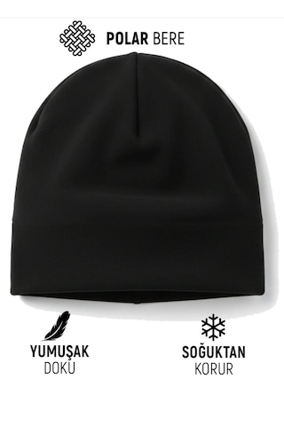 Qulothes Qu-tex Extra Kalın Termal Polar Soğuk Geçirmez Bere Unisex Pamuklu Kışlık Şapkaa Siyah