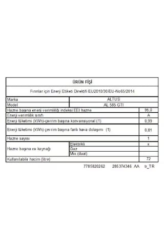 Altus Al 585 GTI 65 LT Solo Fırın