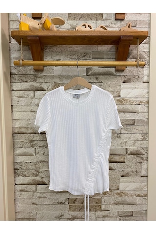 Aysbebe Bağcıklı Bluz + Bol Paça Fitilli Kumaş Pantolon Kız Çocuk Yazlık Takım Beyaz - Mavi 2254