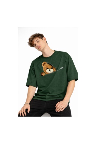 Misa Tahtakale Mn - Bear Baskılı Oversize Tişört Hakı Çok Renkli