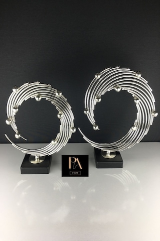 Gümüş 2'li Ofis Metal Aksesuar Biblo Ev Salon Dekorasyon Obje