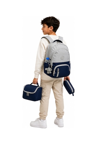 İlk Okul Çantası 3'lü Seti Unisex Çocuk İlkokul Çantası Bvt-8010 Gri-lacivert Gri - Lacivert