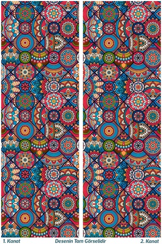 Anatolia 10 Desenli Süet Oturma Odası Salon Fon Perde Baskılı Ekstrafor Büzgü 2 Kanat Prd-1101 Çok Renkli